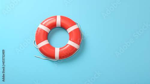 Top view image of lifebuoy over blue background