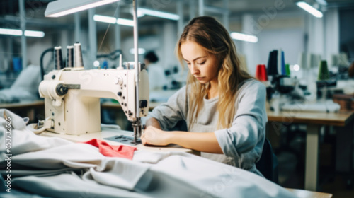 Textile cloth factory working process tailoring, workers equipment, professional Seamstress, increase minimum wage, workers advocate fight which includes better wages, labor law, blurred image