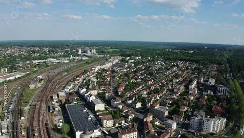 France, Melun, Lille, drone aerial view above the Melun city photo