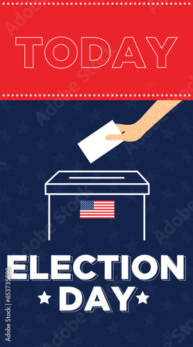 election day. Hand with ballot box 2024 banner