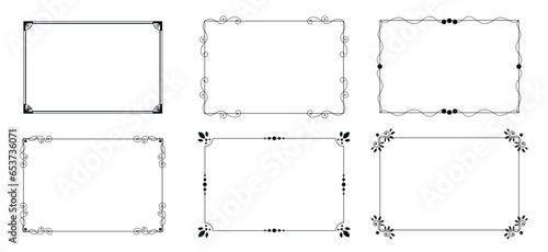 Vintage simple line frames. Collection of horisontal blank templates to decorate text. Greeting or wedding frames