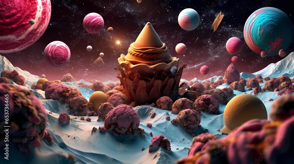 Cosmic Ice Cream Dream: An Extraterrestrial Dessert Adventure - obrazy, fototapety, plakaty 