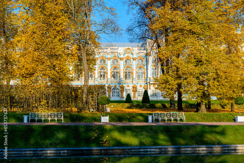 Catherine palace and park in autumn foliage, Pushkin, St. Petersburg, Russia