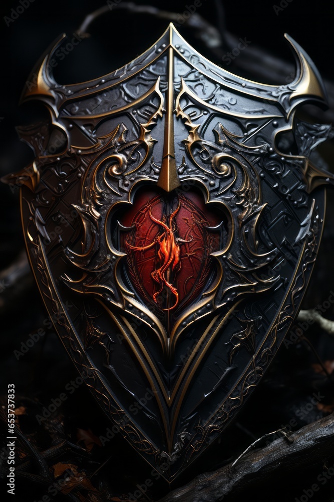 Fototapeta premium dark fantasy shield on a black background