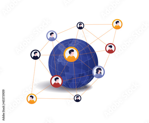 Inter world team networking flat illustration