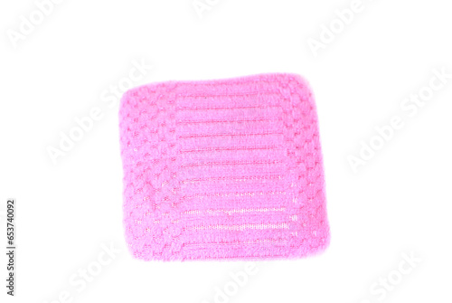 Pink cotton towel isolated on white background. Concept, soft fabric, absorbs water well towel. Equipment for wiping body skin after taking a bath in daily life. Cleaning cloth.