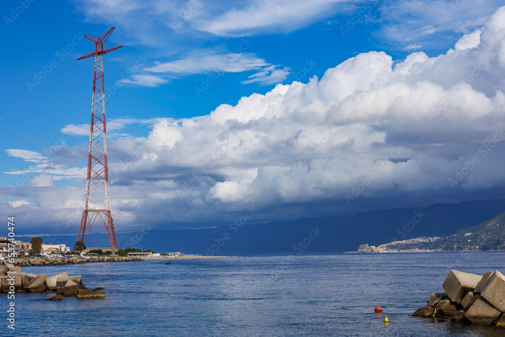 Pylon of the Torre Faro lighthouse on the island of Sicily