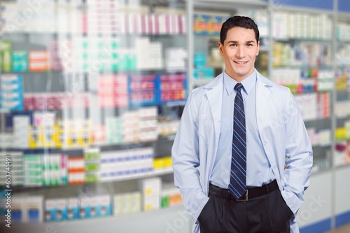 Portrait of happy young pharmacist man at shop © BillionPhotos.com