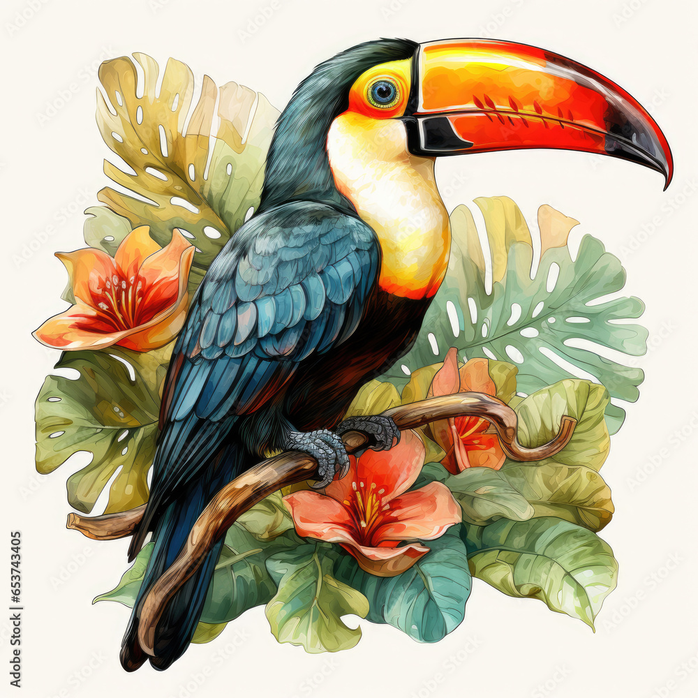 Fototapeta premium watercolor Toucan clipart, Generative Ai