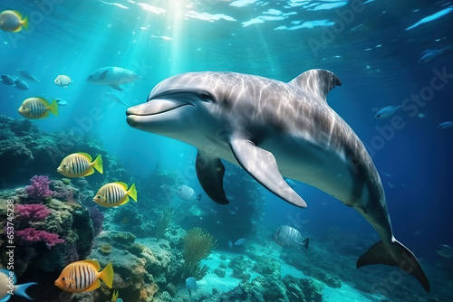 colorful tropical underwater theme with dolphins © Irina
