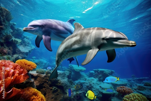 colorful tropical underwater theme with dolphins