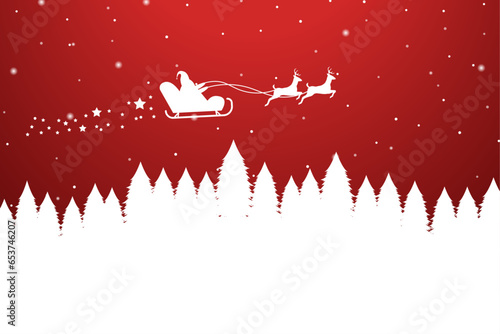 Merry Christmas and Happy New Years in background with reindeer and Santa Claus flying above at night