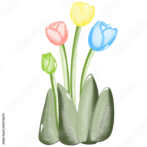 Sweet cute tulips painted with colored sticks. photo