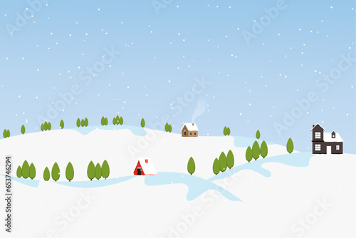 Flat Winter landscape background with snowy