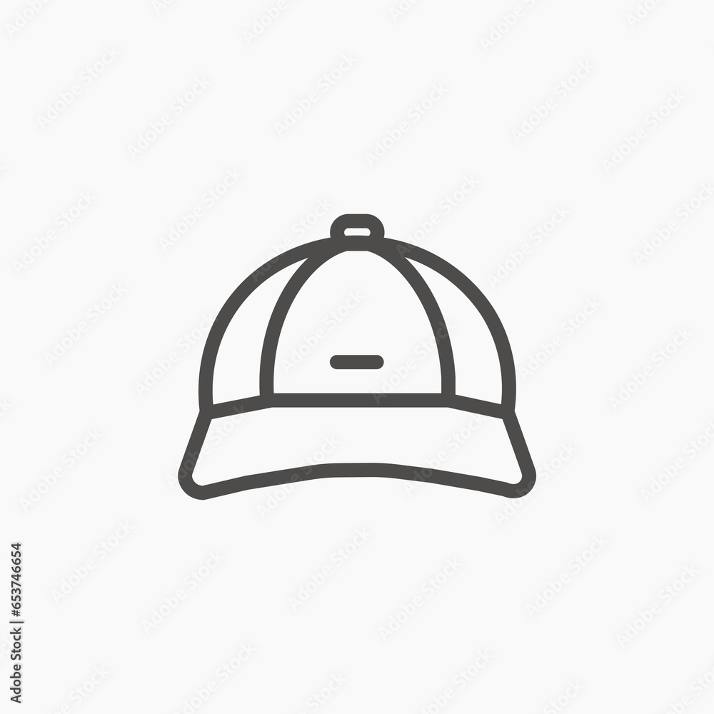 Baseball cap, hat line icon vector isolated on white background Baseball cap, hat line icon vector isolated on white background
