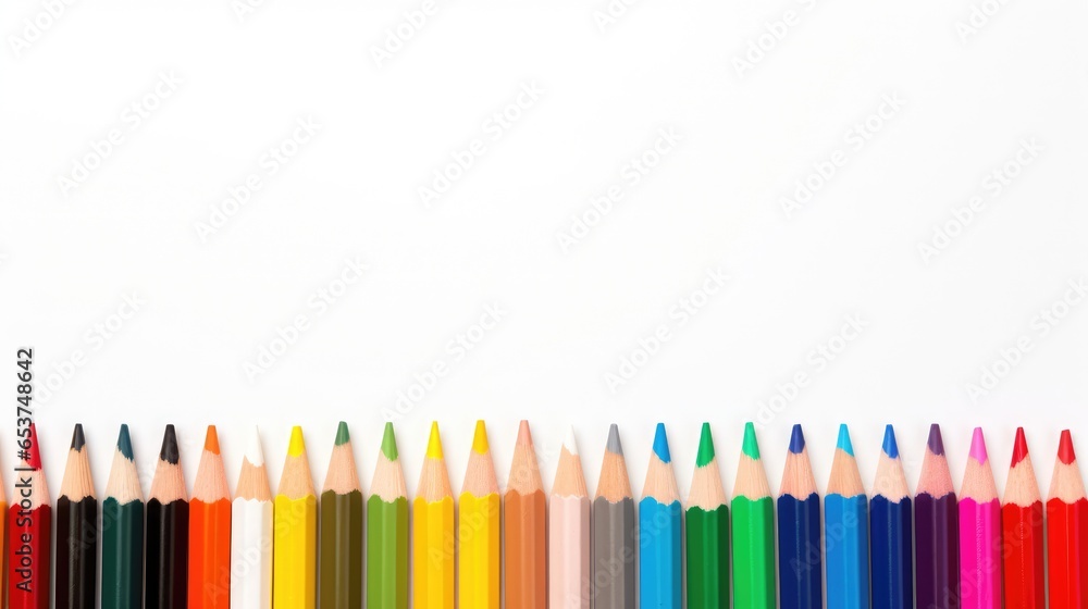 row of Color pencils on white background.Close up. row of Color pencils on white background.Close up.