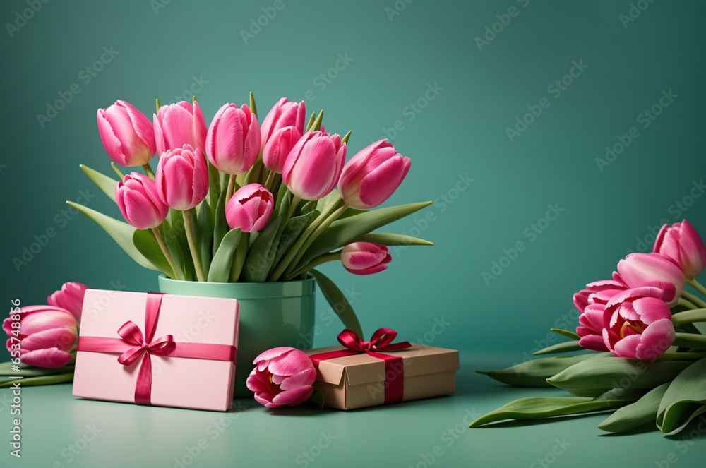 Gift Box With Tulips, Romantic and Wedding Surprise, using Generative ai Gift Box With Tulips, Romantic and Wedding Surprise, using Generative ai