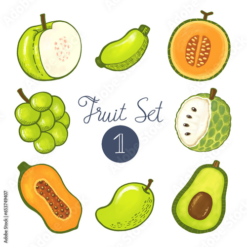 Illustraton of fruit painting set 1.