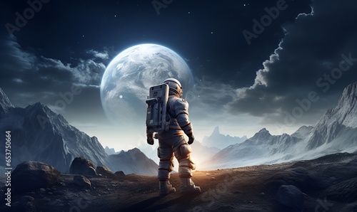 astronaut exploring extraterrestrial planets or moon, ai generative