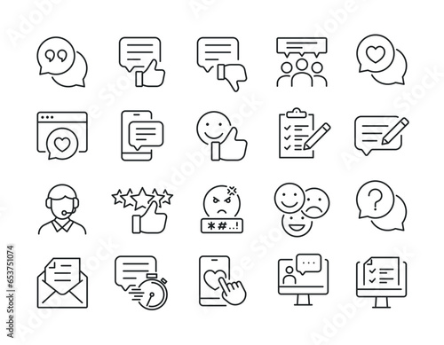 Feedback, testimonial, customer thin line icons. Editable stroke. For website marketing design, logo, app, template, ui, etc. Vector illustration.