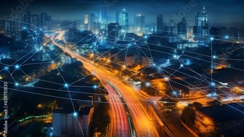 Modern city and smart transportation and intelligent communication network of things ,wireless connection technologies for business . © Lucky Ai