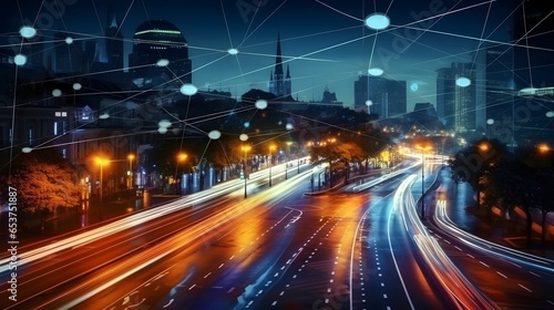 Modern city and smart transportation and intelligent communication network of things ,wireless connection technologies for business . © Lucky Ai