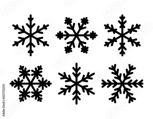 Snowflake winter set of black isolated icon silhouette on white background