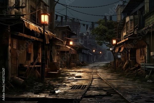 An eerie, aged city street. Generative AI © Ava