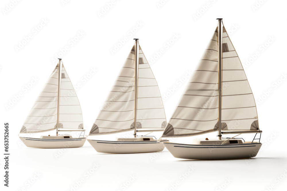 Sailing boats with white flag fluttering isolated on a white background 