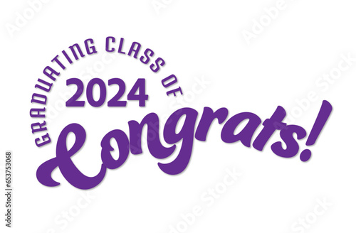Graduation 2024 with Purple Text on White Background