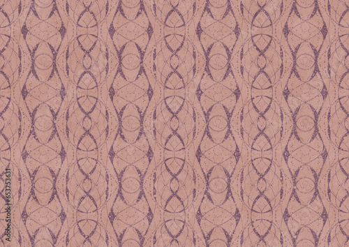 Hand-drawn abstract seamless ornament. Purple on a pale pink background. Paper texture. Digital artwork, A4. (pattern: p10-4c)
