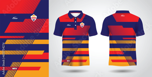 blue red and yellow polo sport shirt sublimation jersey template