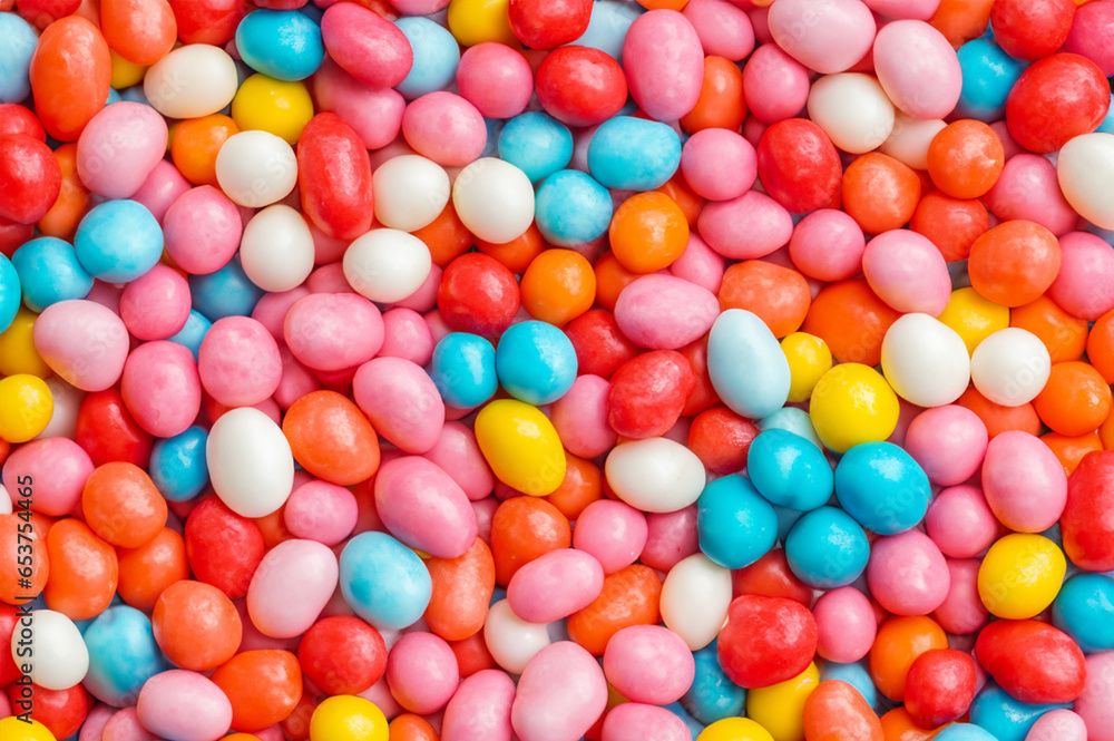 close up many colorful candies background