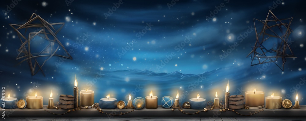 Hanukkah magic background illustration with empty copy space Generative AI