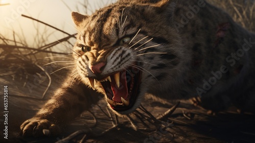 Fotografie, Obraz the resilience of a battle-scarred feral tomcat as it navigates the challenges o