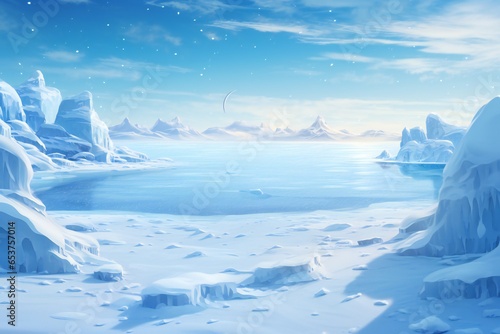 Magic christmas frozen ocean with snow scene Generative AI