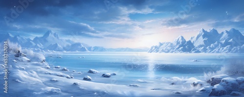 Magic christmas frozen ocean with snow scene Generative AI © LayerAce.com