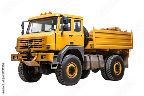 Articulated heavy industrial yellow dumper trucks isolated on a transparent background, Generative Ai