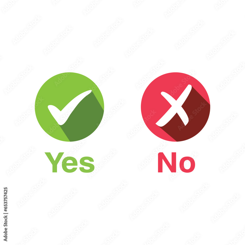 Yes and No icons. Check mark and cross. Like and dislike symbols