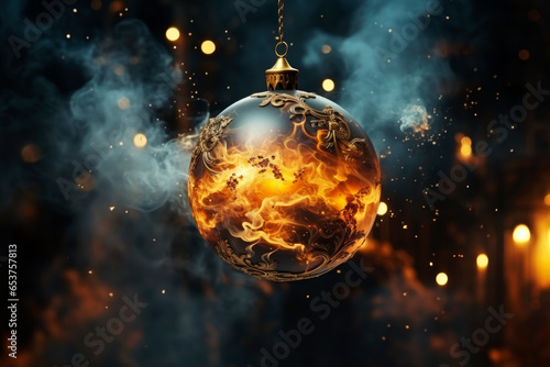 Luxurious magical glowing decorated Christmas ball closeup  xmas decorations  new year tradition