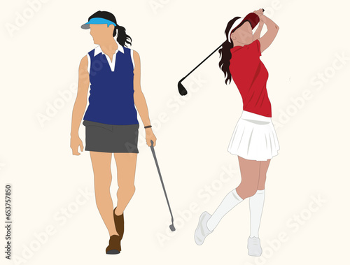woman with golf club vector