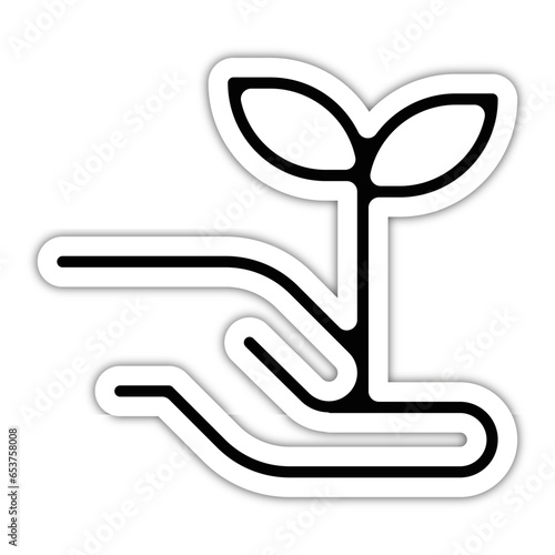 picto logo icones et symbole ecologie logo main et plante pousse bouture arbre epais relief