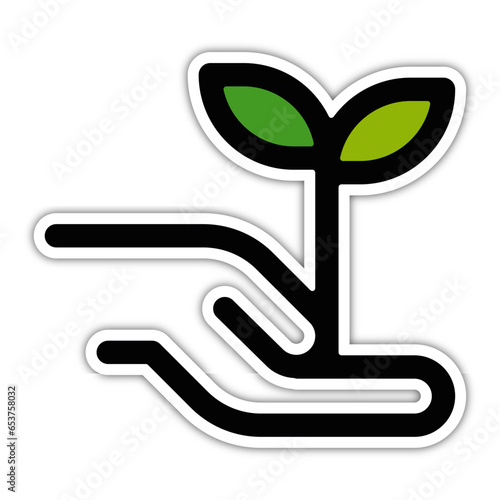 picto logo icones et symbole ecologie logo main et plante pousse bouture arbre gras couleur relief