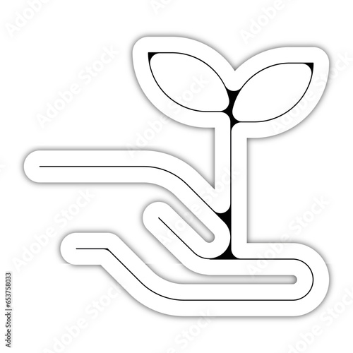 picto logo icones et symbole ecologie logo main et plante pousse bouture arbre fin relief
