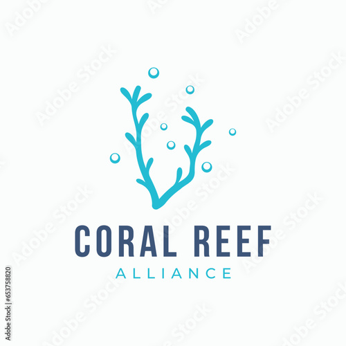 Natural seaweed and coral reef logo design template vector illustration.