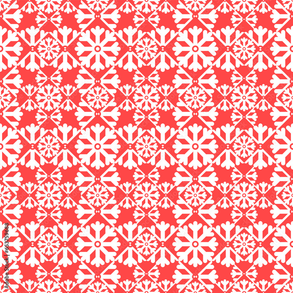 white snow flake pattern on red background. christmas decoration. vector illustration