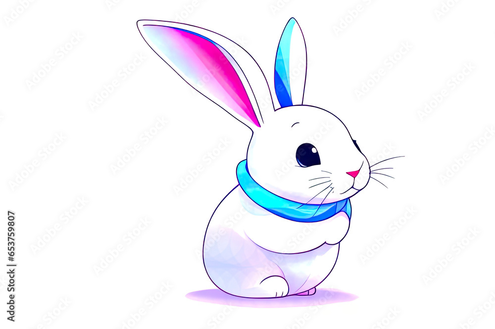 Fototapeta premium Adorable Domestic Rabbit on a White Background. generative Ai