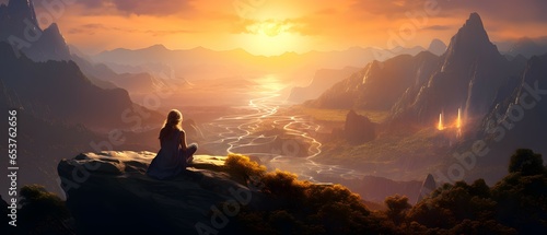 Besinnung am Berg: Frau meditiert in der Abendstille © riggslp