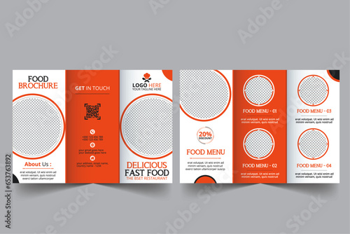 Fast food trifold brochure flyer template design, Food menu trifold brochure, food menu Brochure
in A4 size Tri fold. Healthy  Meal, Restaurant menu template

