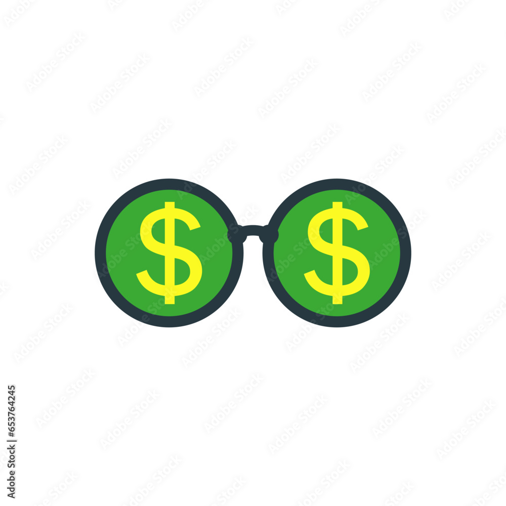 Glasses with round lenses and a dollar sign inside. Glasses with round lenses and a dollar sign inside.